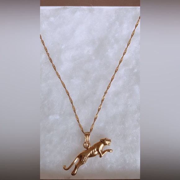 14K Yellow Gold Charm Panther Jaguar Pendant 10k chain - Picture 4 of 8
